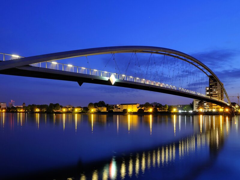 Modern Arched Bridge — Blue, Serene