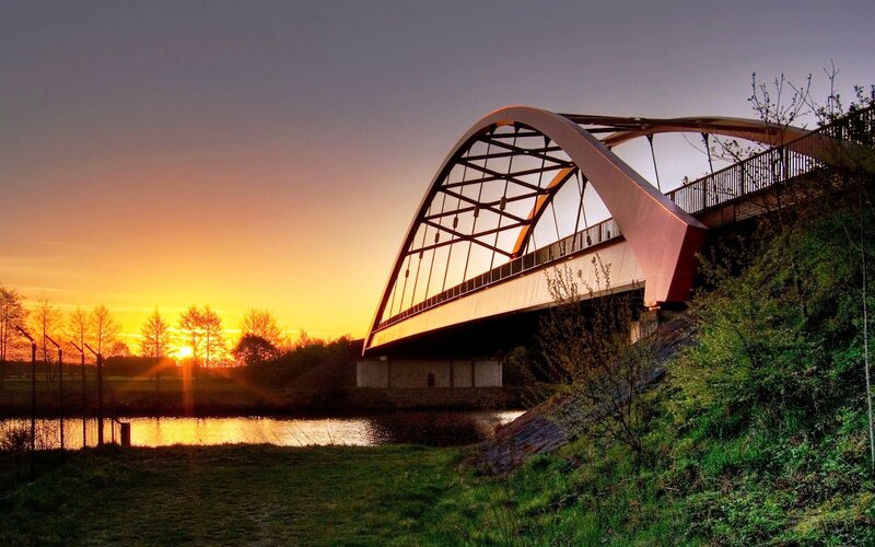 Modern Arched Bridge — Orange