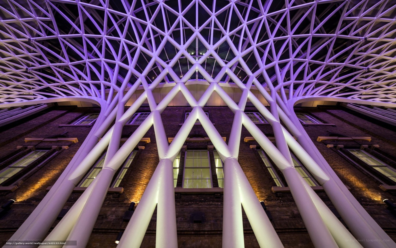 Modern architectural canopy at night