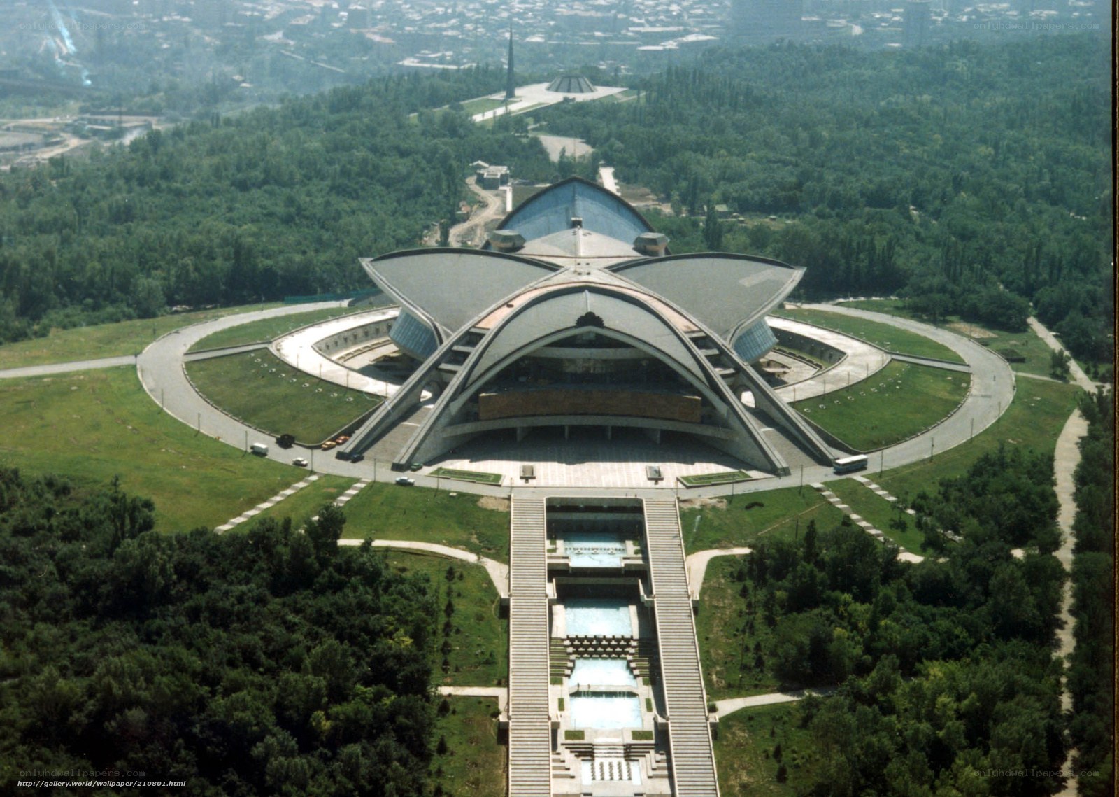 Modern architectural complex in a park