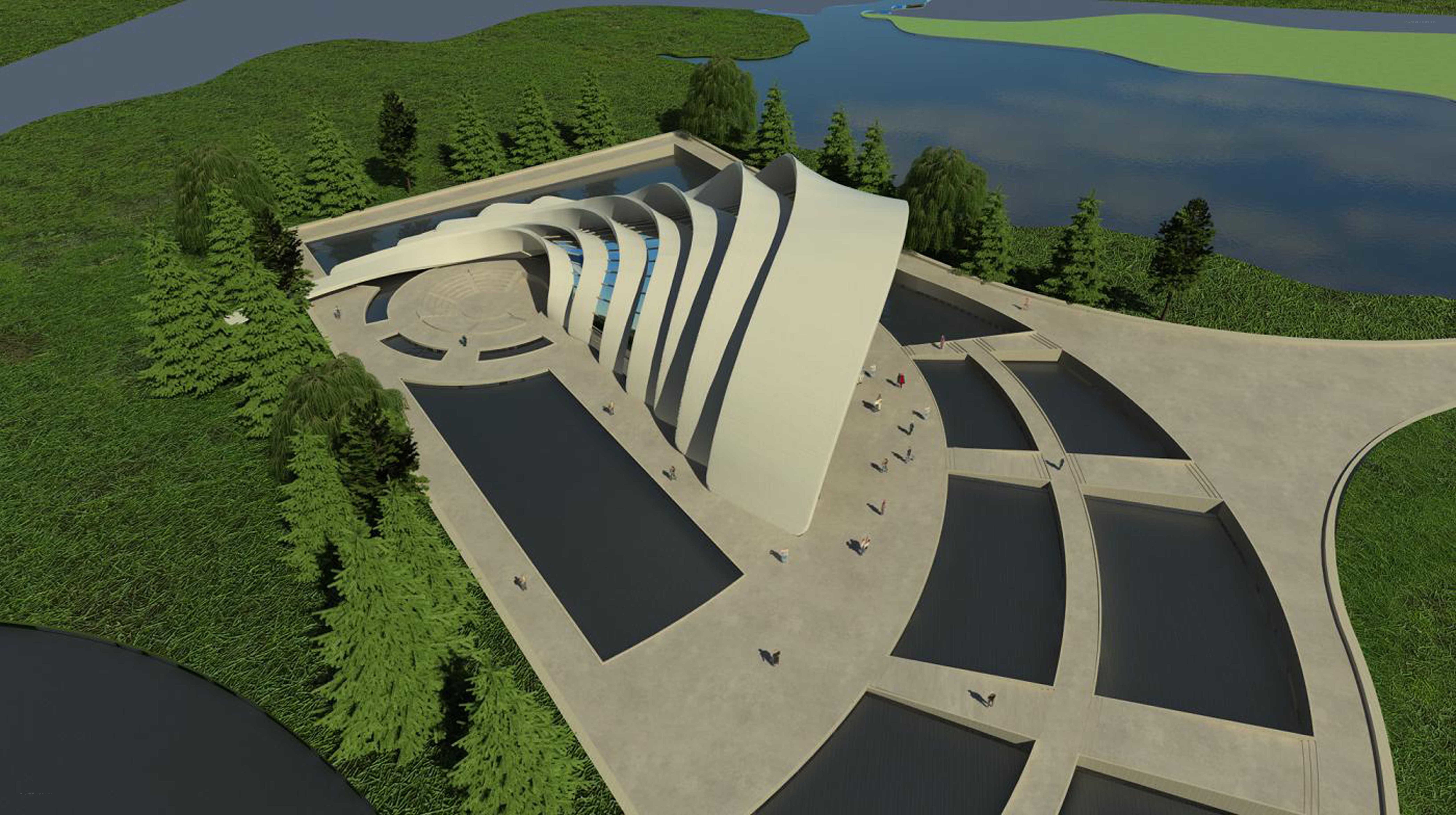 Modern architectural design by water