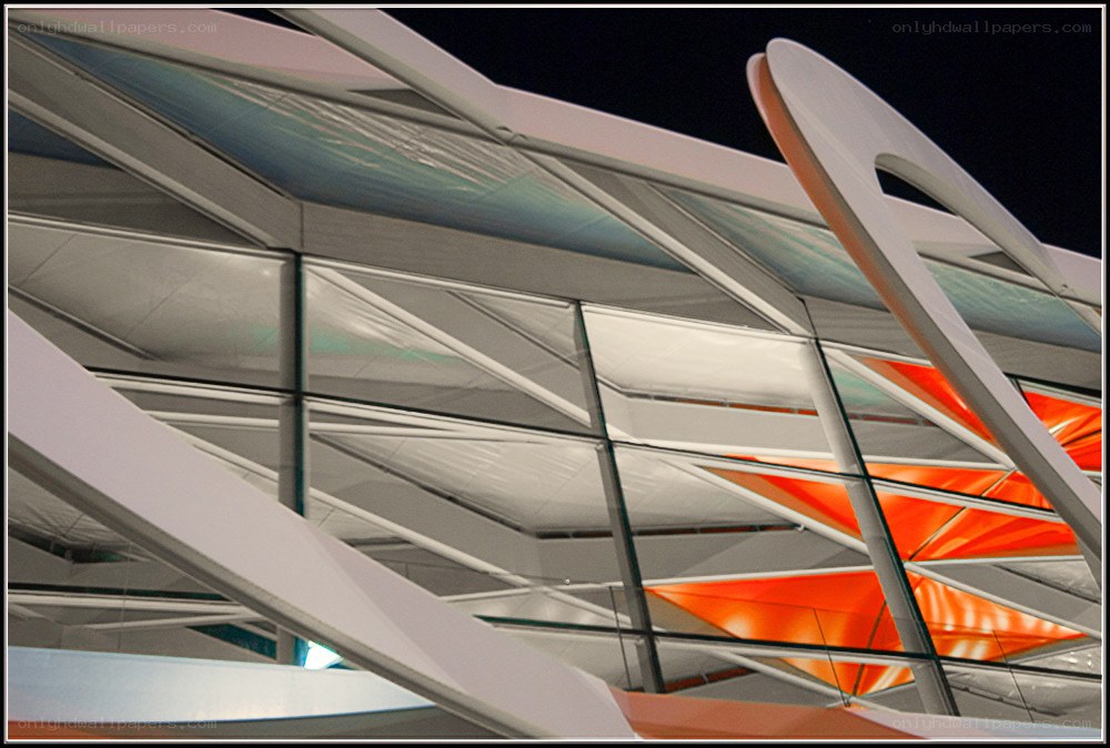 Modern architectural structure at night