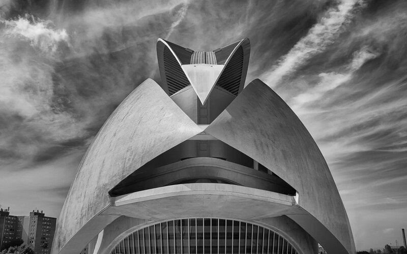Modern Architectural Structure — Black, Dramatic, Photograph, Clouds