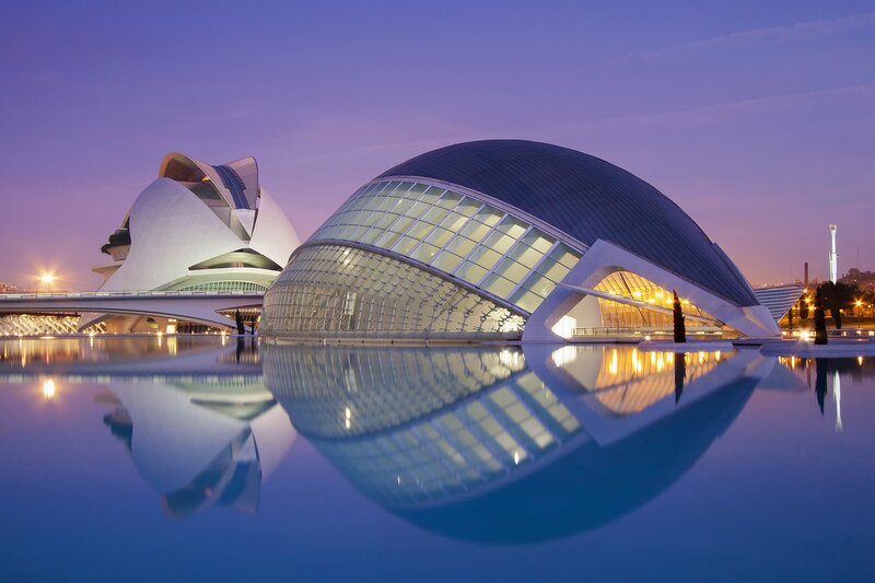 Modern Architecture at Dusk — Blue, Serene, Sunset, Photograph, Building, Reflection