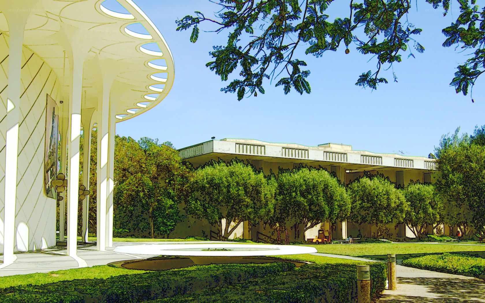 Modern architecture in a park