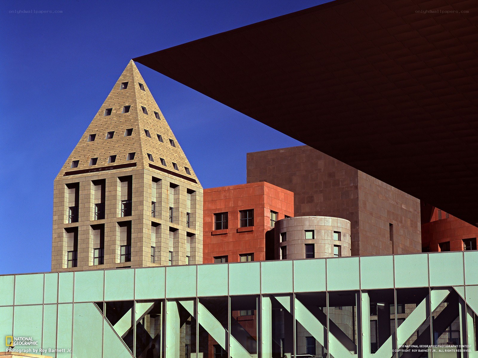 Modern architecture with pyramid tower
