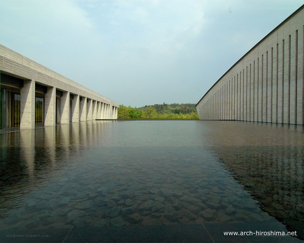 Modern architecture with reflecting pool