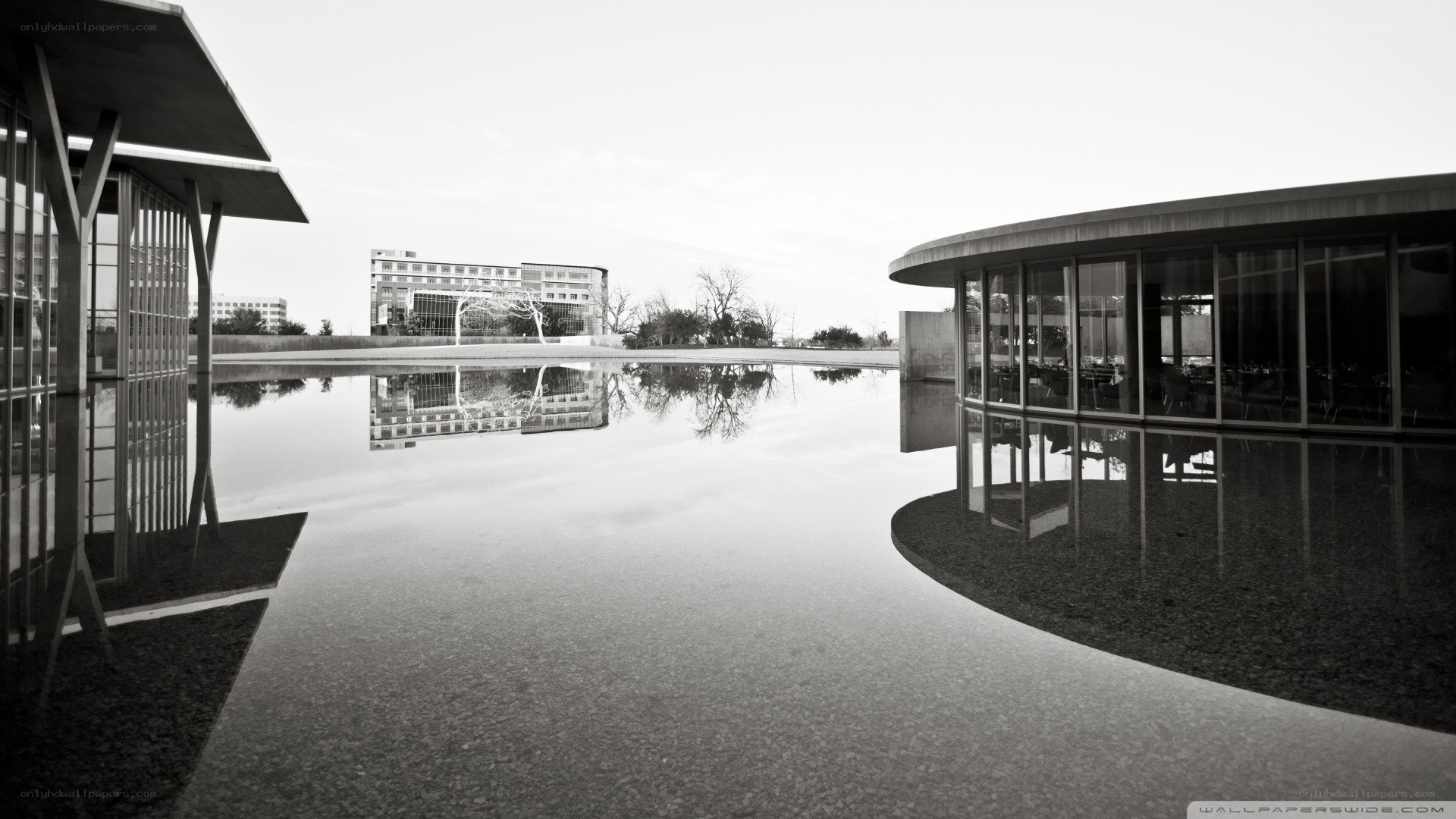 Modern architecture with water reflection