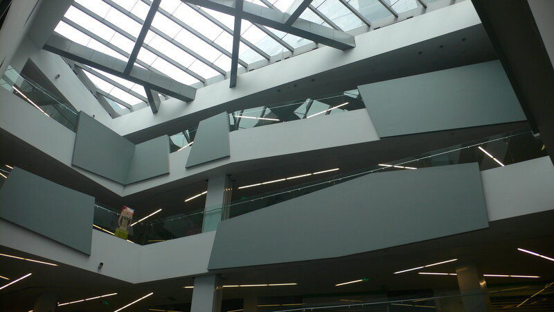 modern atrium with glass roof