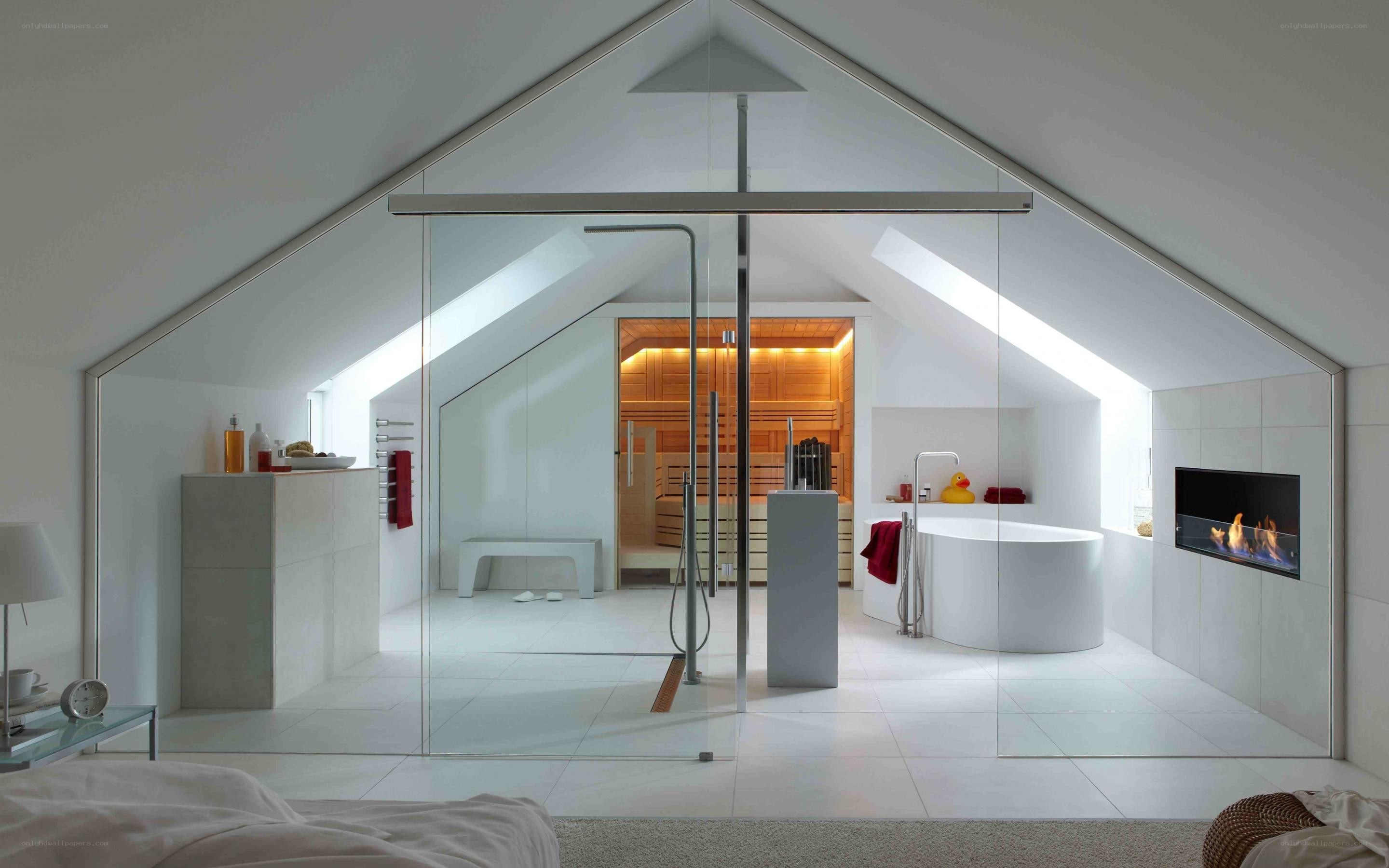 Modern attic bathroom with sauna