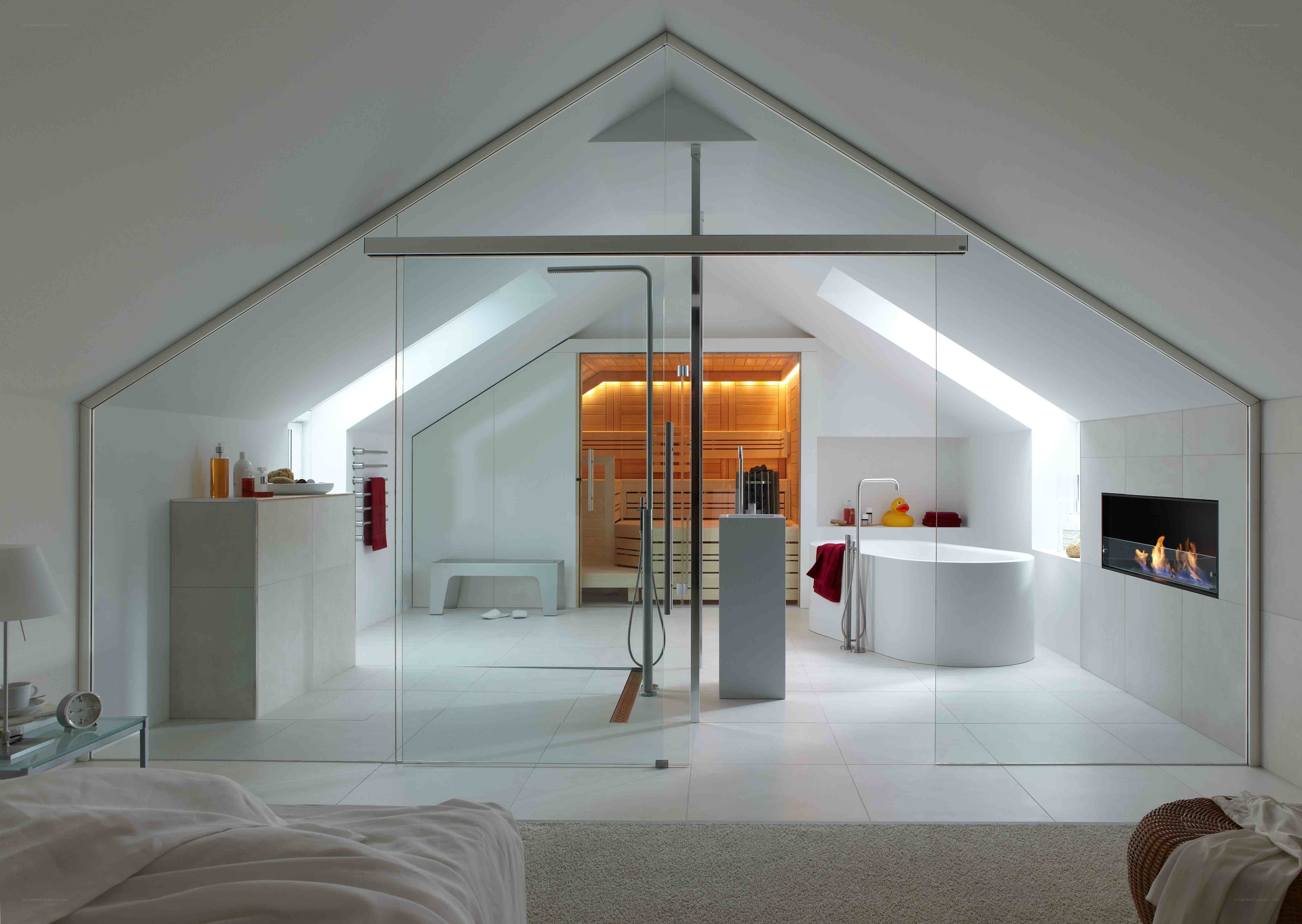 Modern attic bathroom with sauna