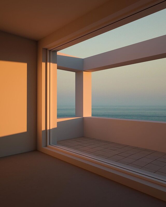 Modern Balcony with Ocean View — Orange