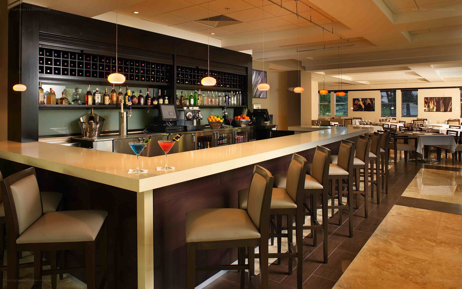 modern bar and dining area