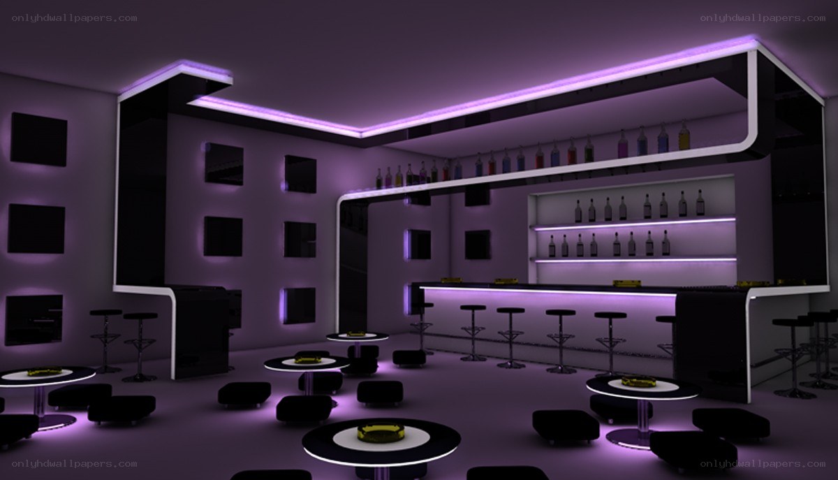 modern bar interior with purple lighting