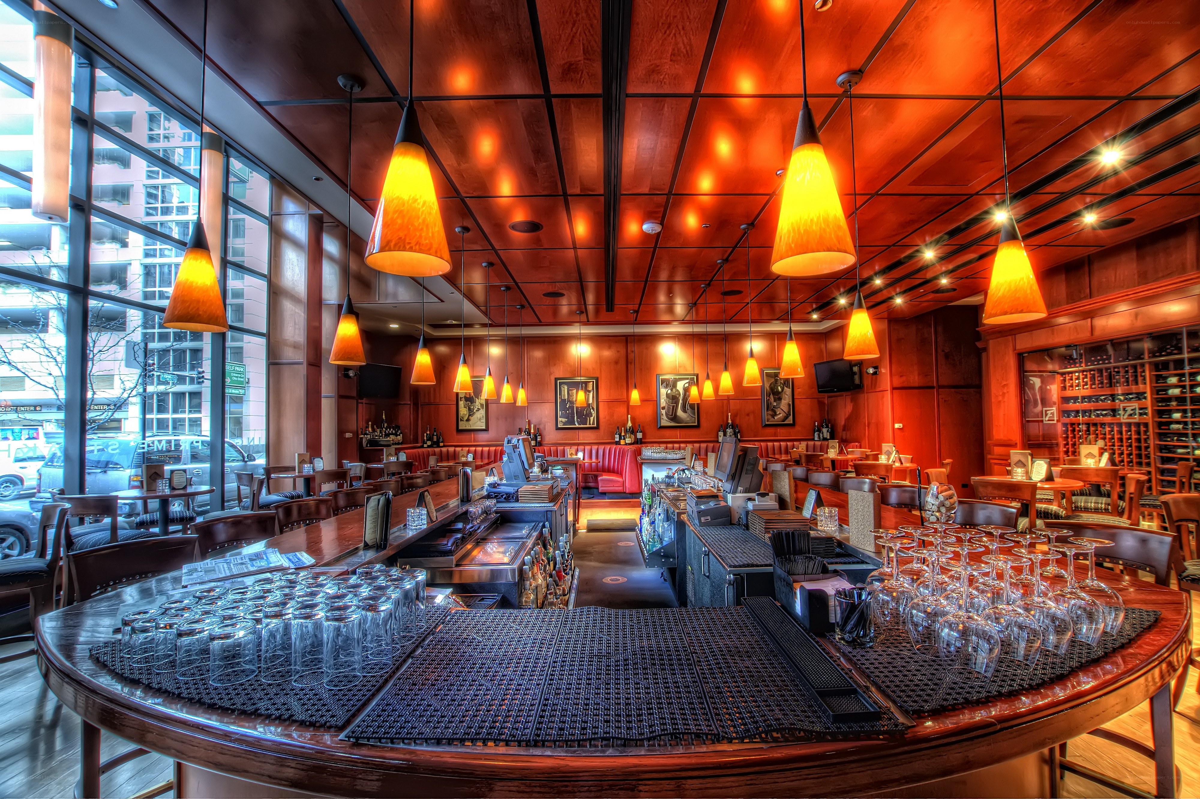 modern bar interior with wine racks
