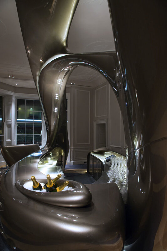 modern bar sculpture with champagne