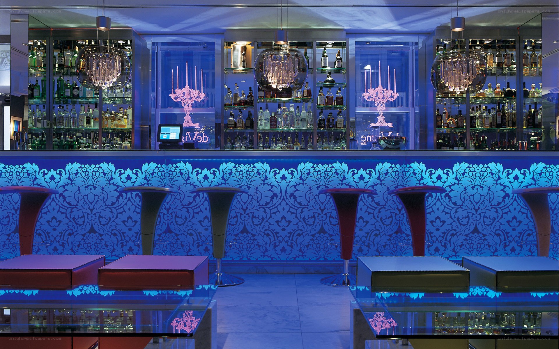 modern bar with blue lighting
