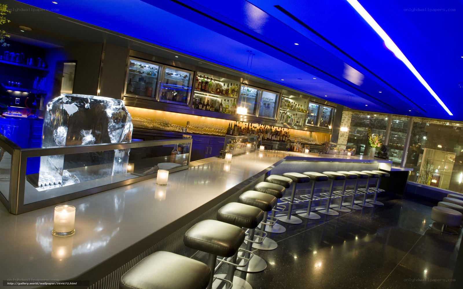 modern bar with blue lighting