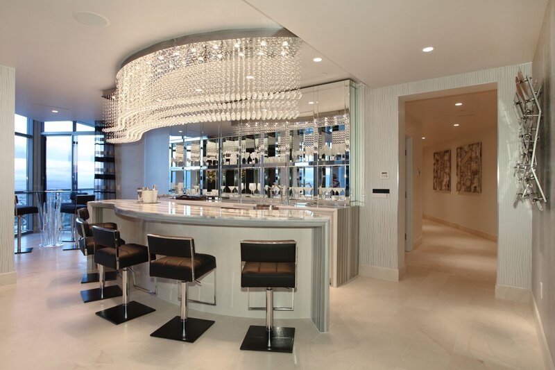 Modern bar with chandelier