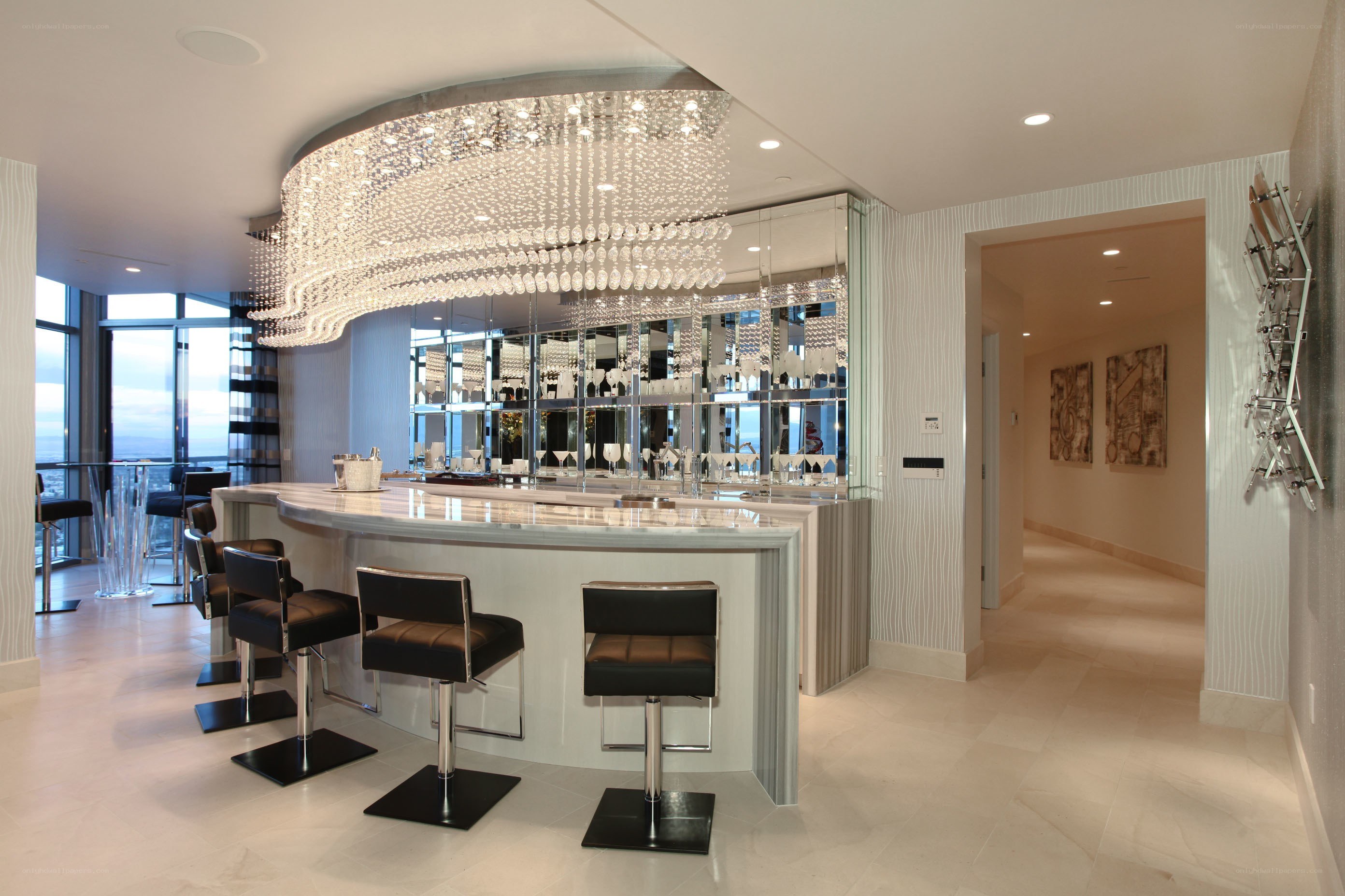 Modern bar with chandelier
