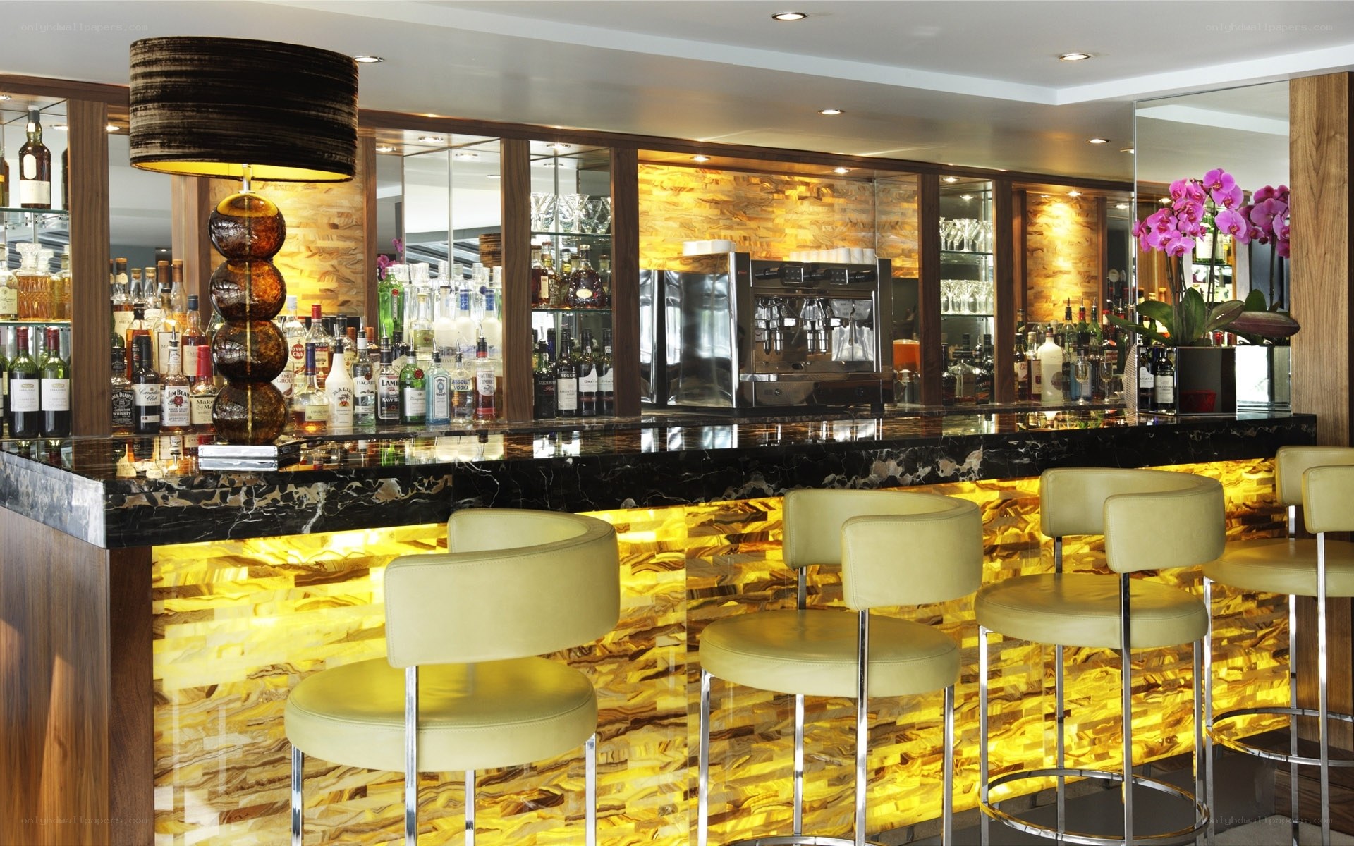 Modern bar with marble counter