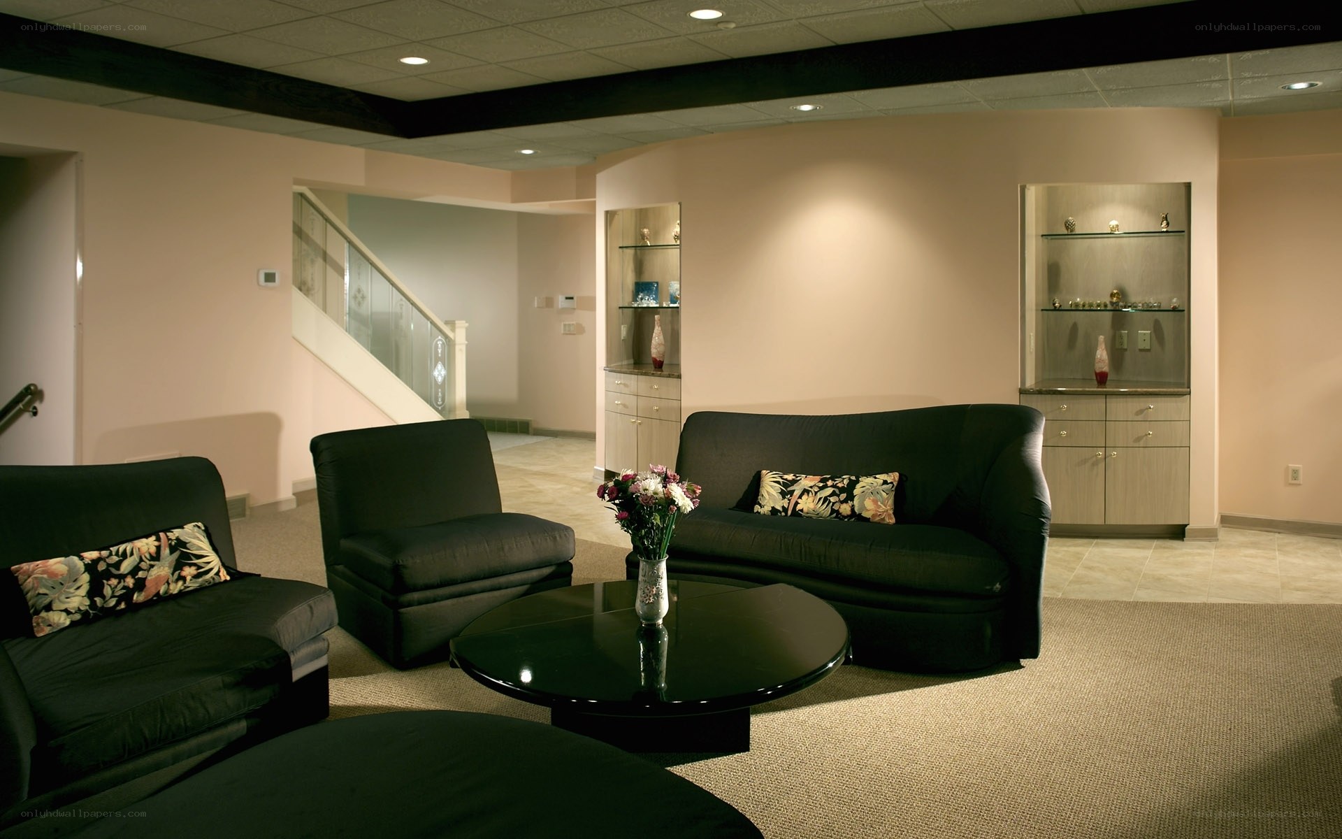 Modern basement lounge area