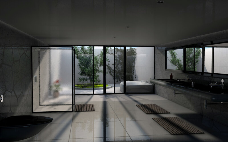 Modern Bathroom Interior — Gray, Serene