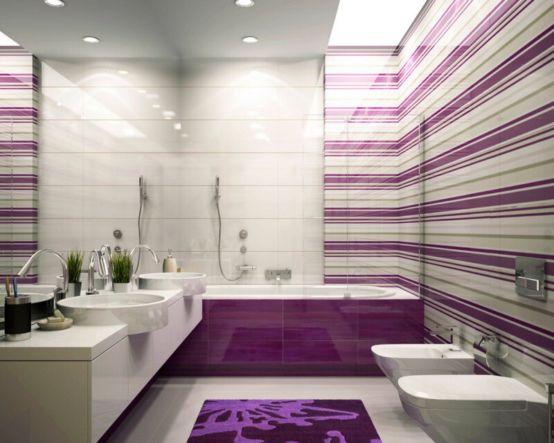 Modern Bathroom Interior — Purple, Clean, 3d Render