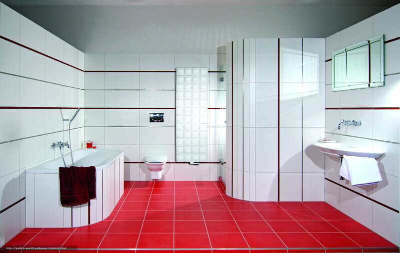 Modern Bathroom Interior — Red, Clean, Photograph