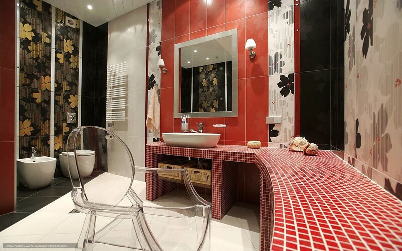 Modern Bathroom Interior — Red, Clean