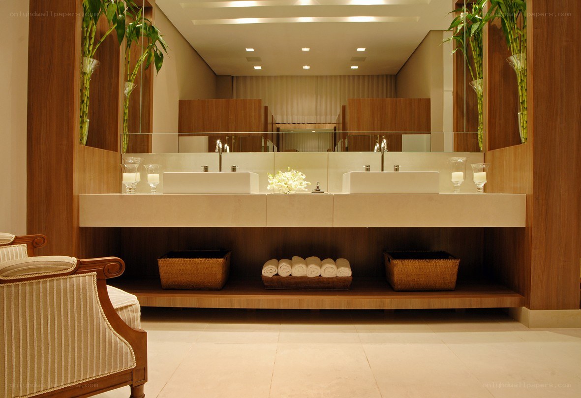 Modern bathroom vanity with plants