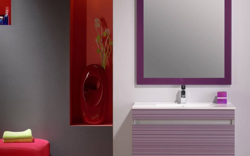 modern bathroom vanity with purple accents