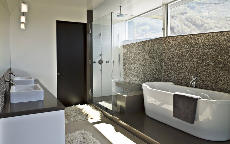 modern bathroom with bathtub and shower