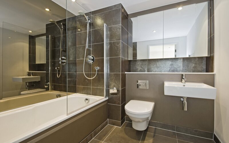 Modern bathroom with bathtub and shower