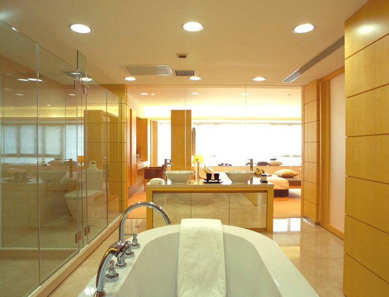 Modern bathroom with bathtub and shower