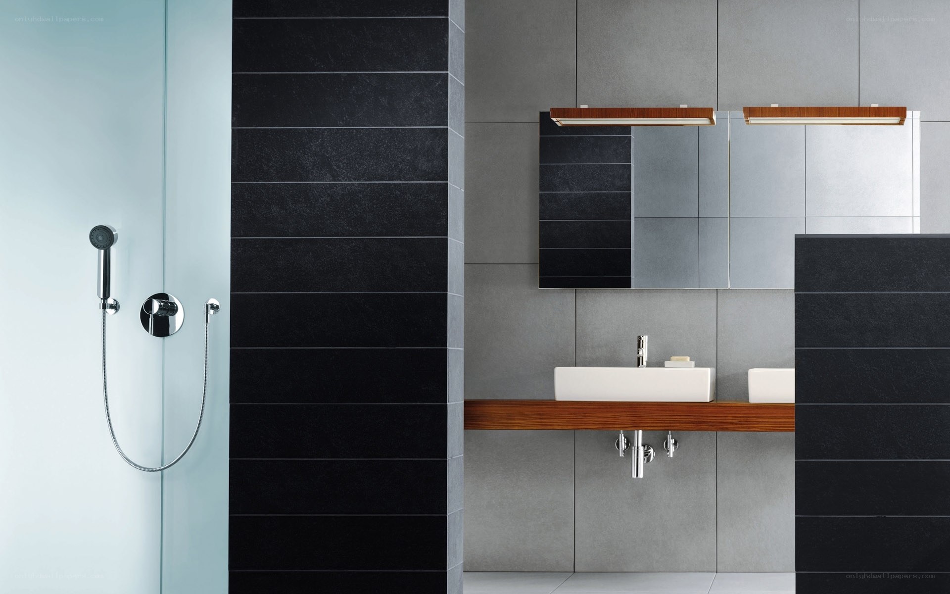 modern bathroom with black and gray tiles