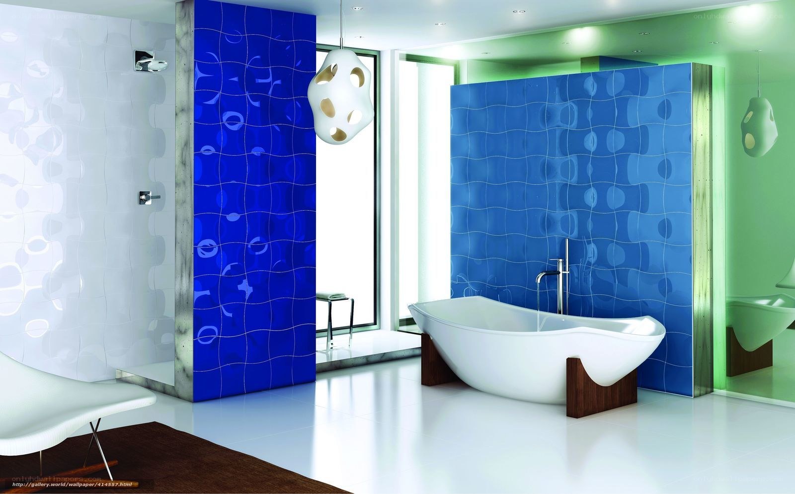 modern bathroom with blue tiles