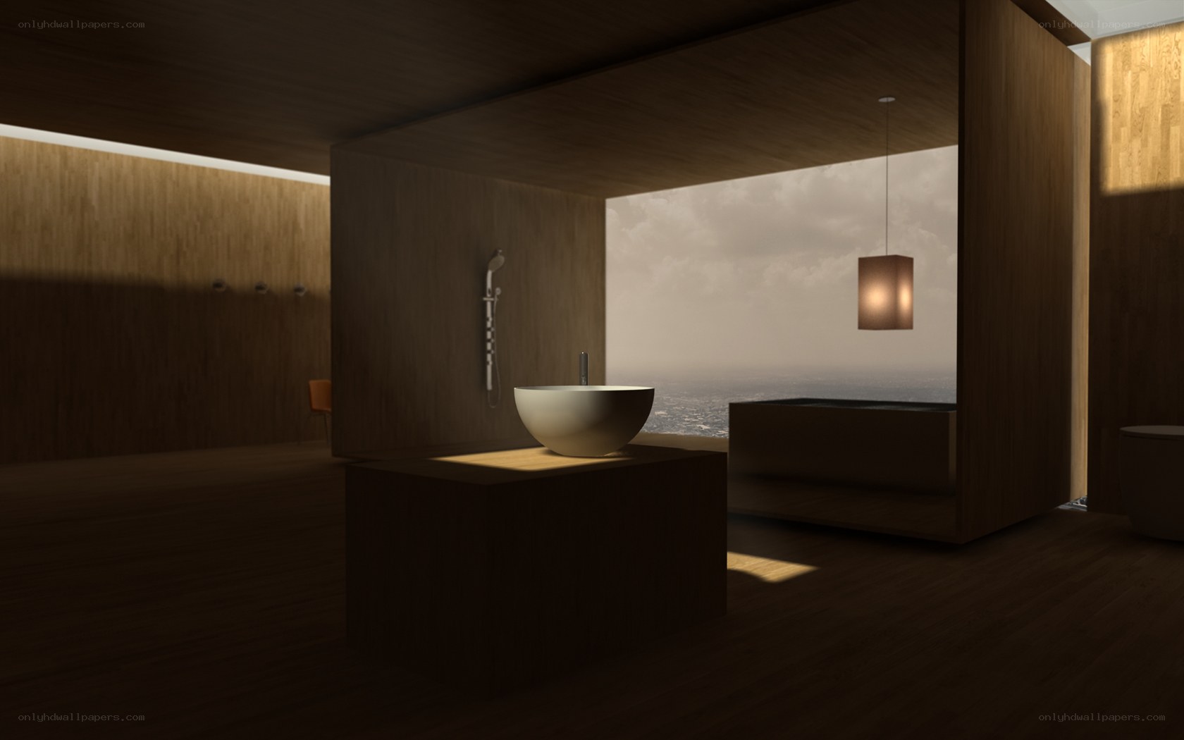 modern bathroom with city view