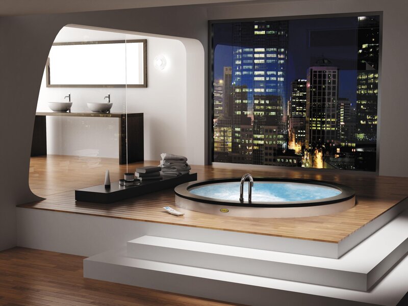 Modern bathroom with city view