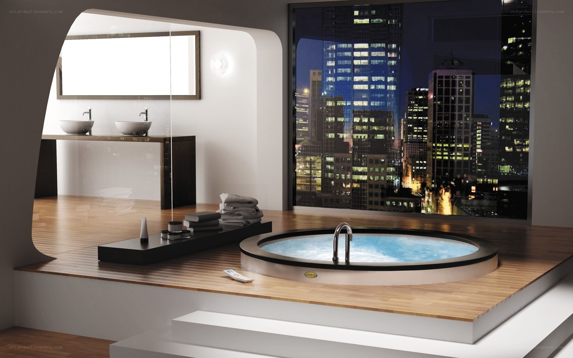 Modern bathroom with city view