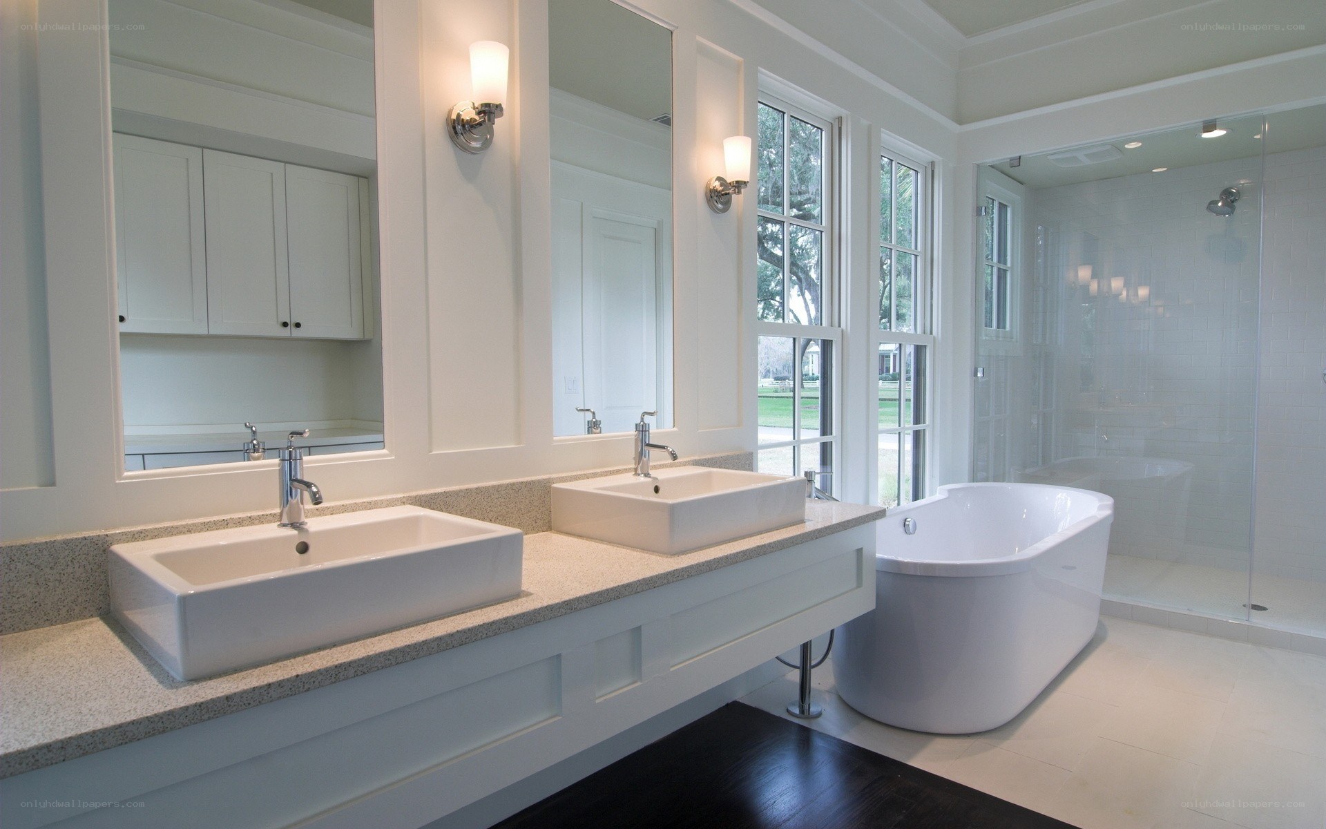 Modern bathroom with dual sinks