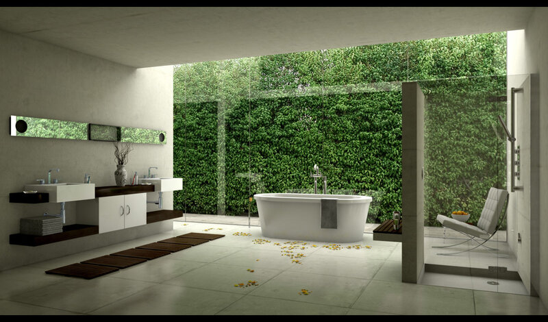 Modern bathroom with green wall