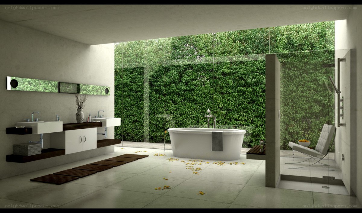 Modern bathroom with green wall