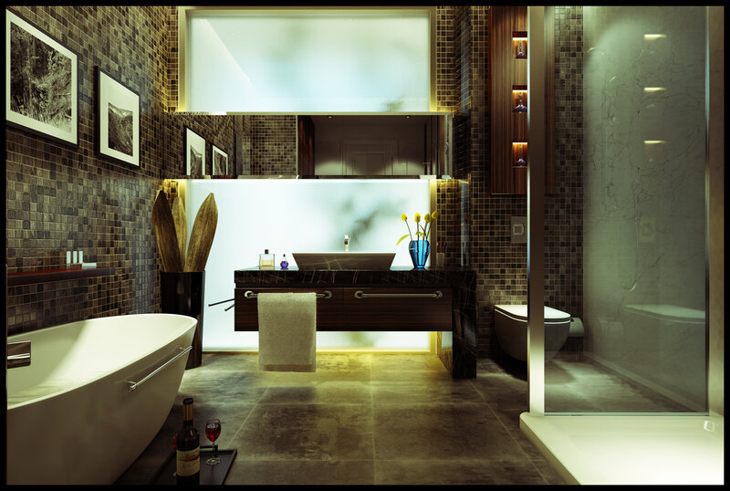 Modern bathroom with mosaic tiles