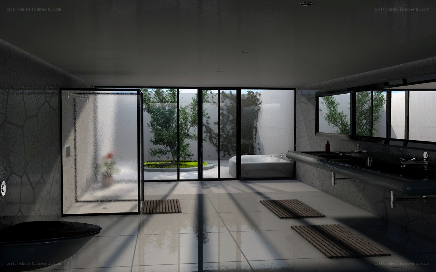 Modern bathroom with outdoor view