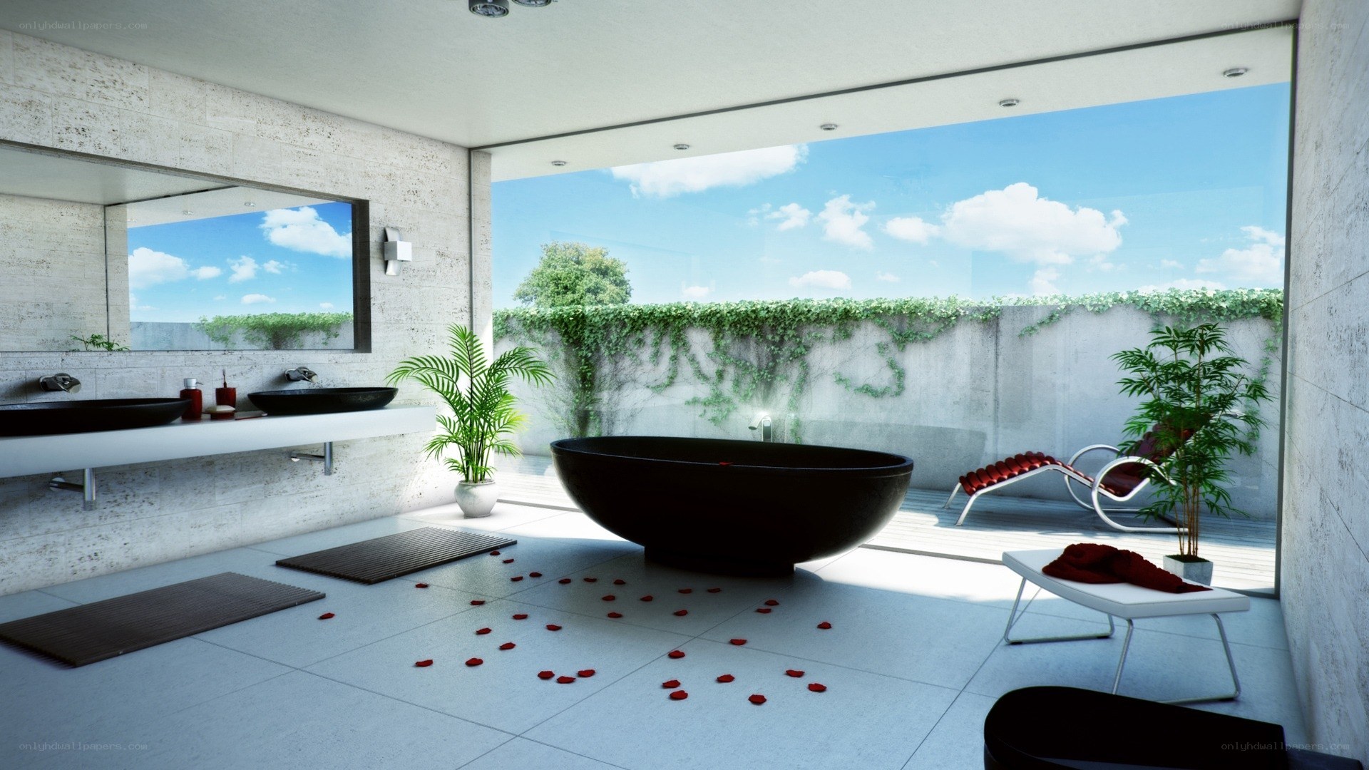 Modern bathroom with outdoor view