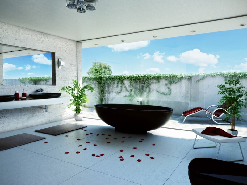 Modern bathroom with outdoor view