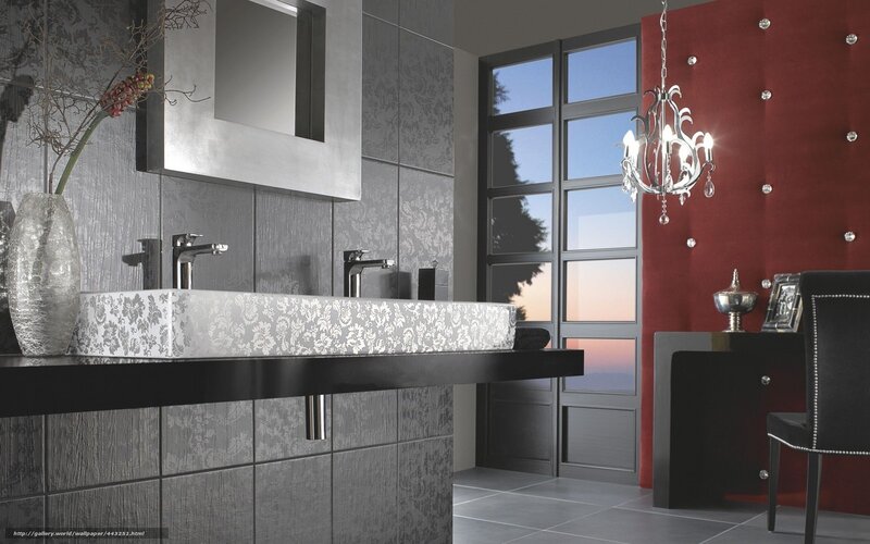 Modern bathroom with red accent wall