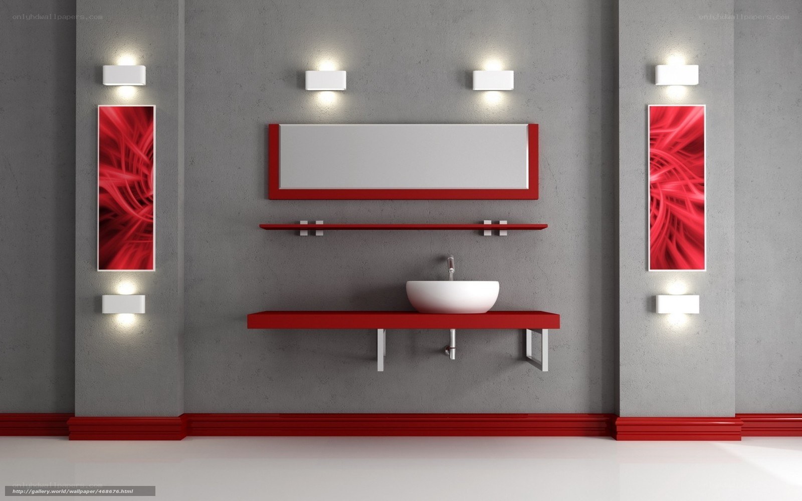modern bathroom with red accents