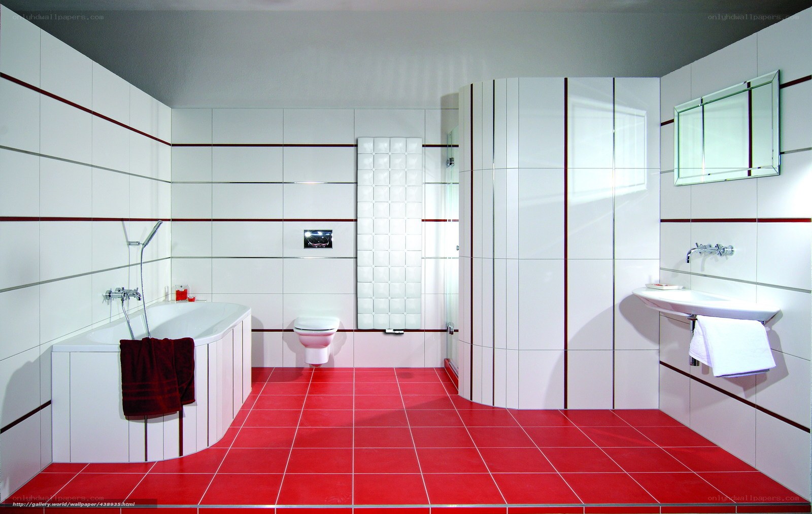 Modern bathroom with red tiles